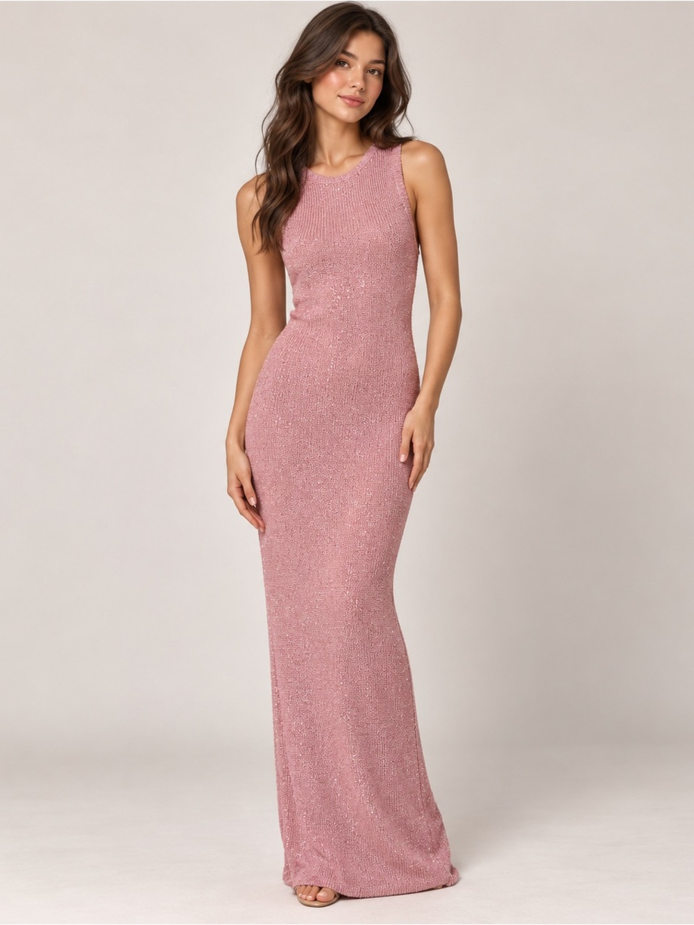 Superdown Pink Sequin Knit Sleeveless Maxi Dress Size Small
